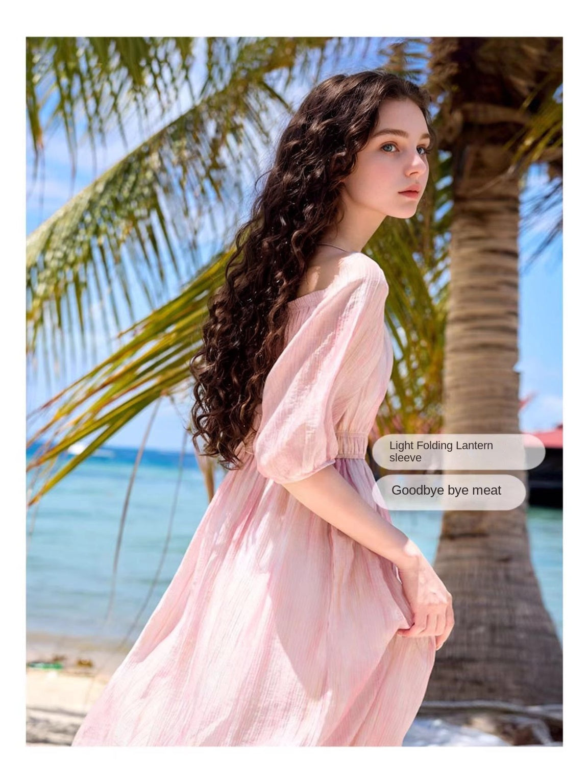 Gentle wind pink dress female summer new super nice temperament seaside vacation beach skirt