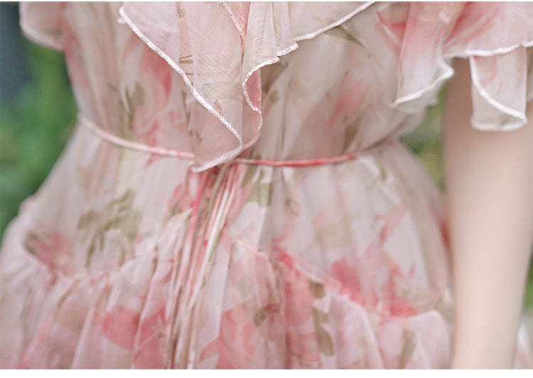 Niche Design Light Luxury Resort Dress Women's 2023 New Floral Tie Waist Fairy Beach Dress