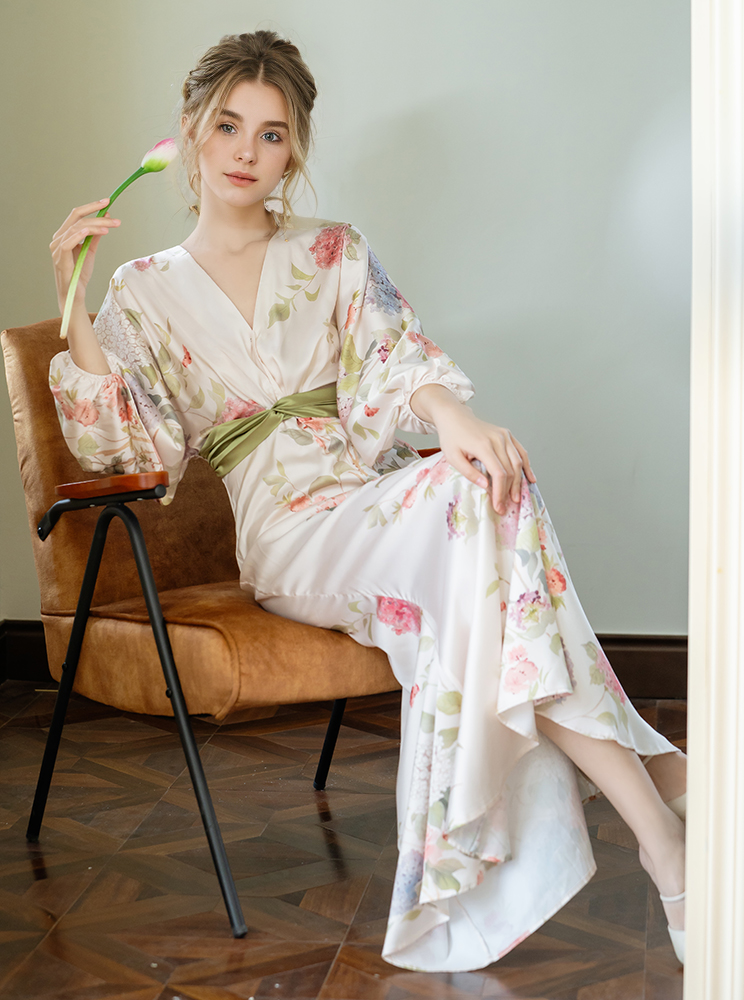 French Waist Printed Temperament Dress Wedding Morning Gowns