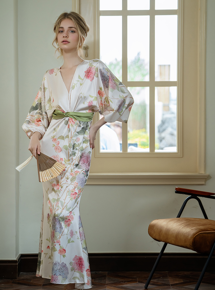 French Waist Printed Temperament Dress Wedding Morning Gowns