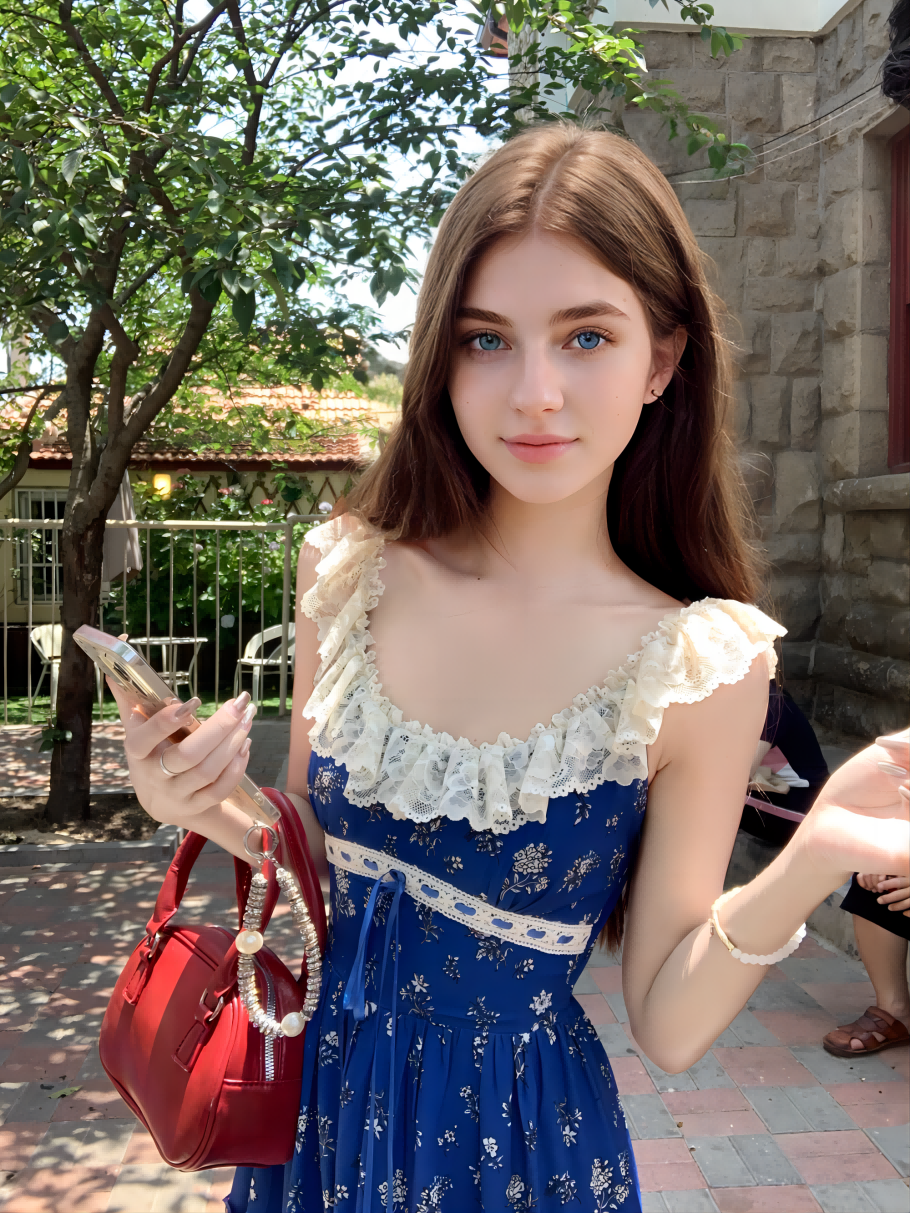 Blue Windbell Blue Small Floral Lace Lace Patchwork Backless Halter Dress
