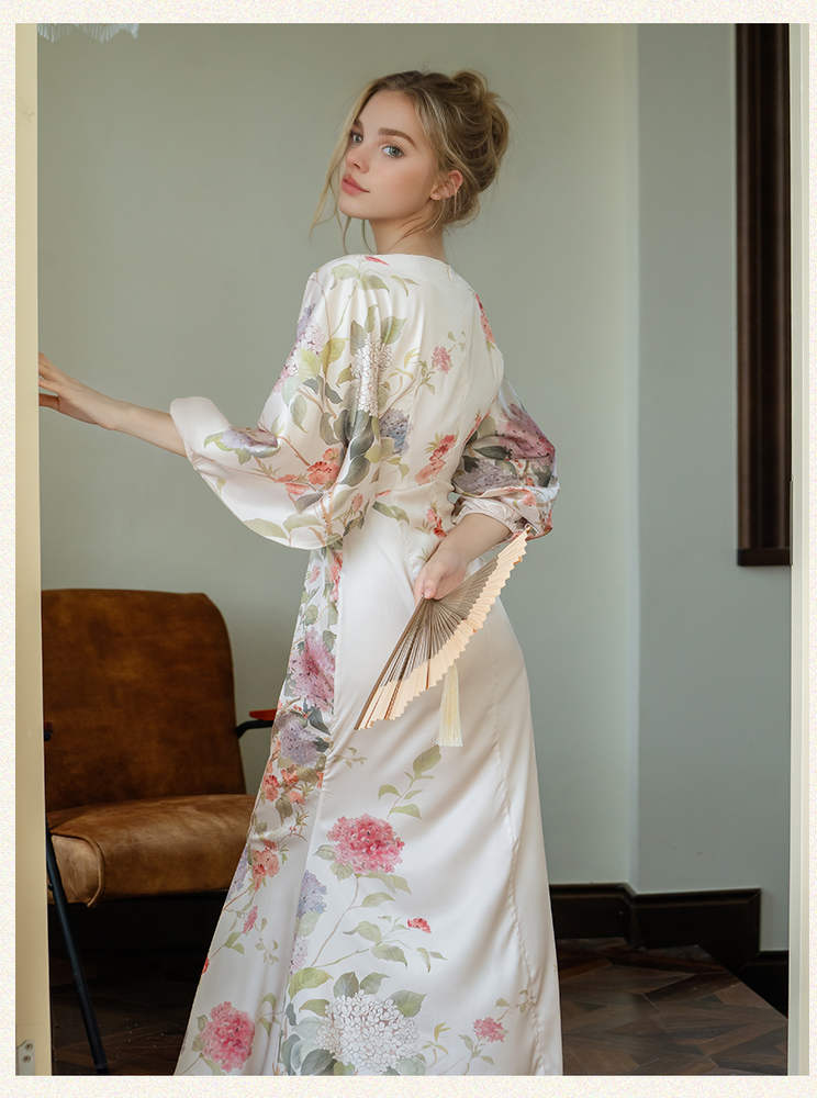 French Waist Printed Temperament Dress Wedding Morning Gowns