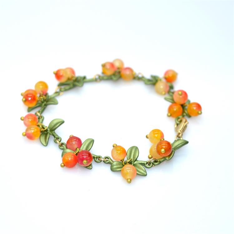 Qingdao Wholesale Vintage French Forest Plants Cranberry Baroque Pearl Stone Handwoven Bracelet for Women