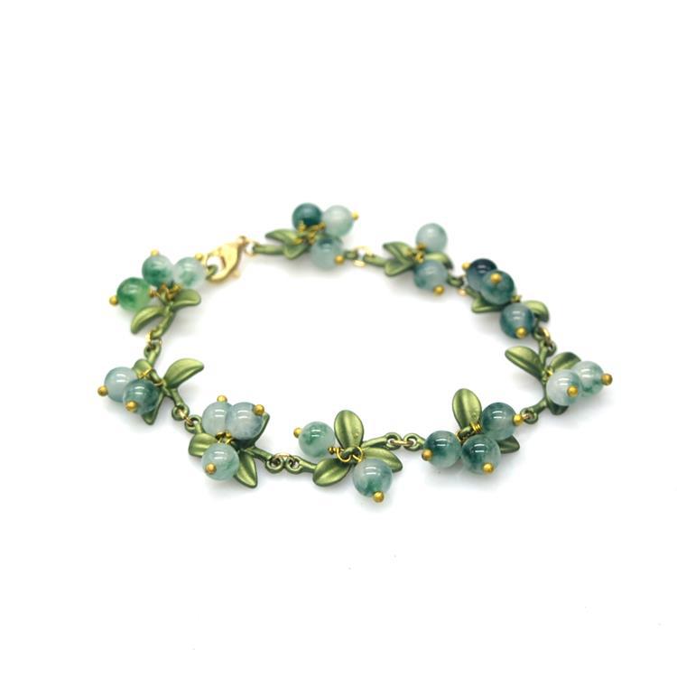 Qingdao Wholesale Vintage French Forest Plants Cranberry Baroque Pearl Stone Handwoven Bracelet for Women