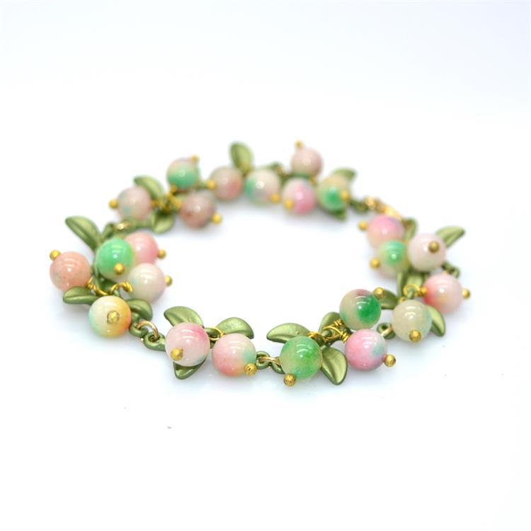 Qingdao Wholesale Vintage French Forest Plants Cranberry Baroque Pearl Stone Handwoven Bracelet for Women