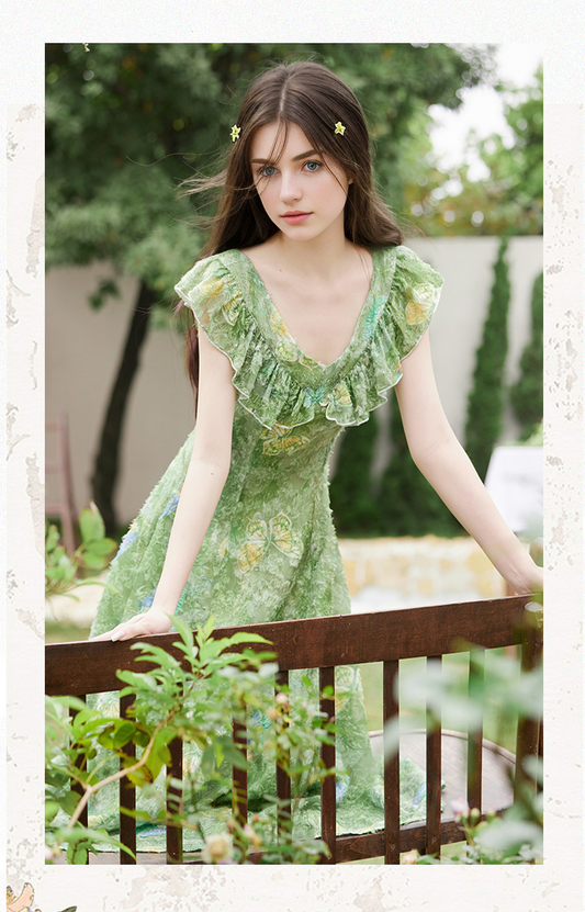 Exquisite V-neck dress female summer new chic absolutely beautiful waist thin long skirt
