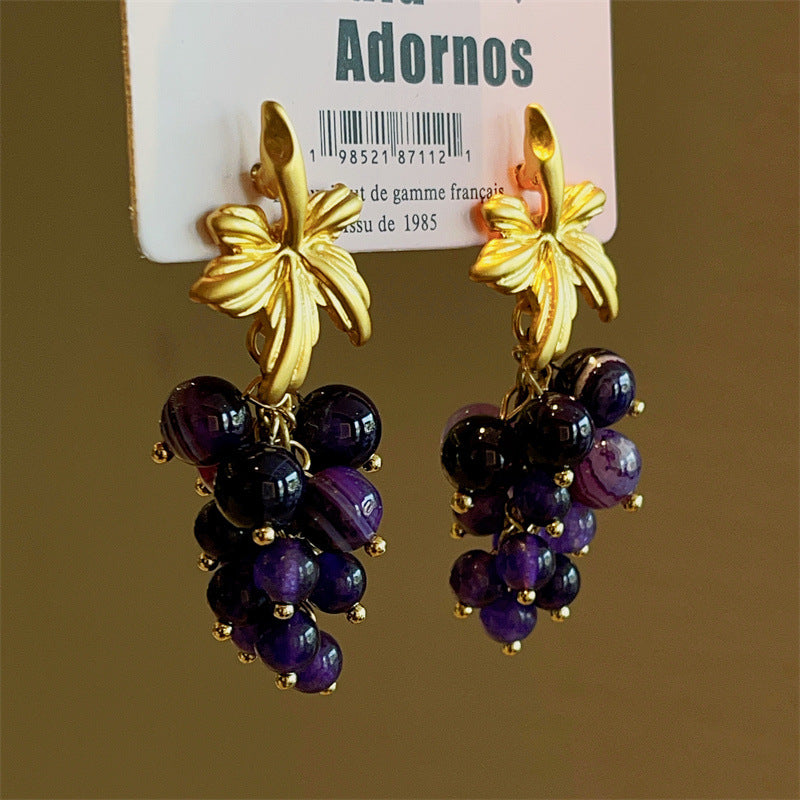 Vintage grape string long earrings niche sweet cool temperament retro Pearl earrings ear jewelry wholesale
