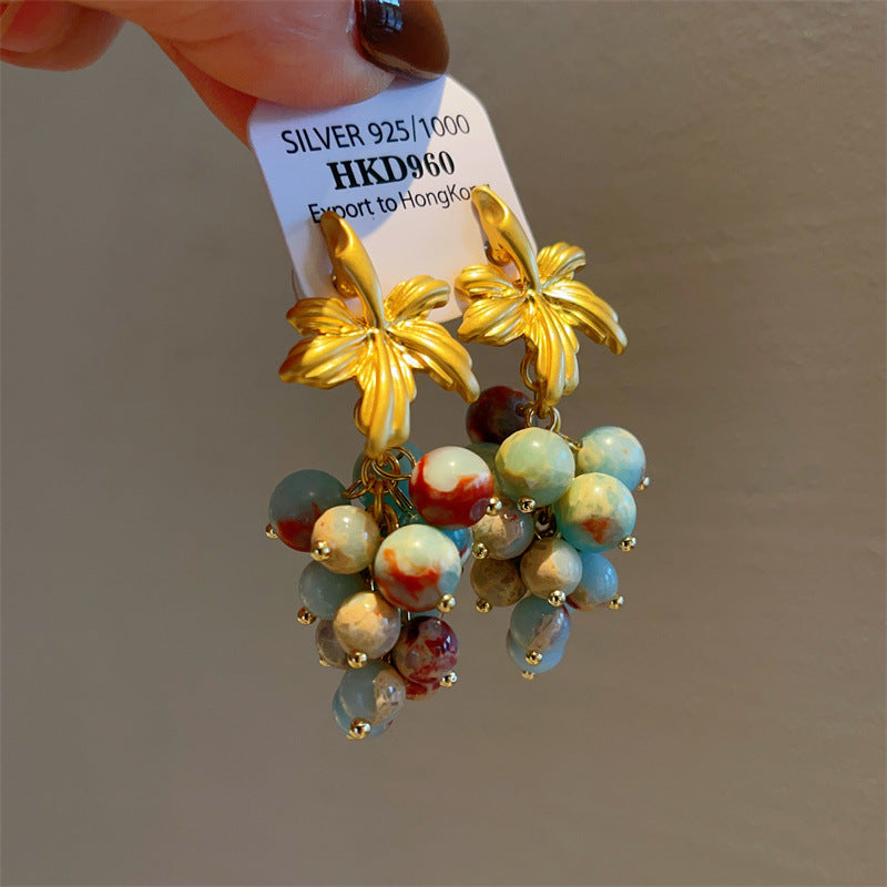 Vintage grape string long earrings niche sweet cool temperament retro Pearl earrings ear jewelry wholesale