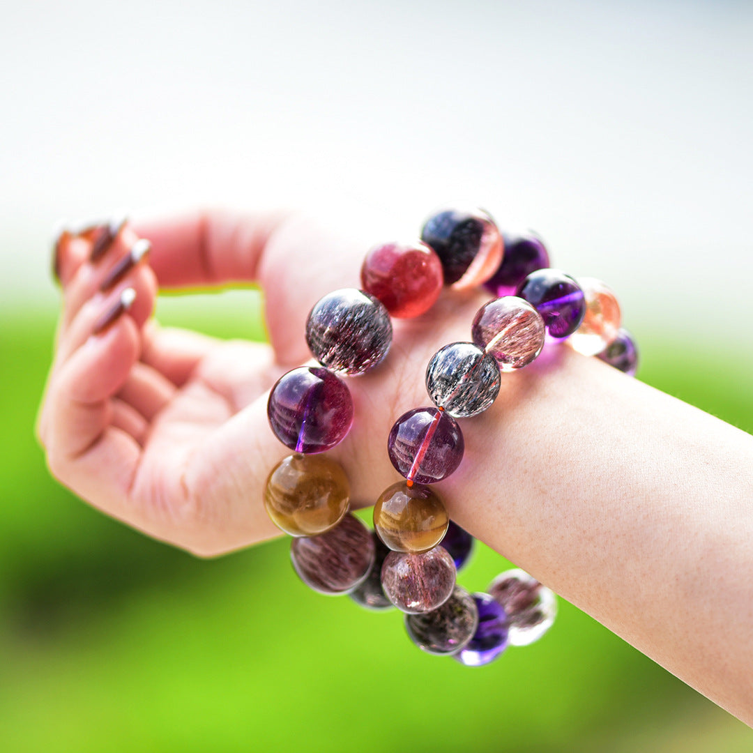Men's and Women's Bracelets Triple Chakra Bone Dry Crystals Amethyst and Black Crystal
