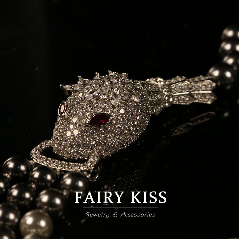 Exquisite fashion zirconia multi-layer pearl dragon necklace pave full of diamonds high quality jewelry