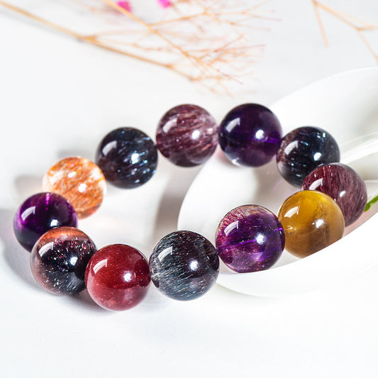 Men's and Women's Bracelets Triple Chakra Bone Dry Crystals Amethyst and Black Crystal