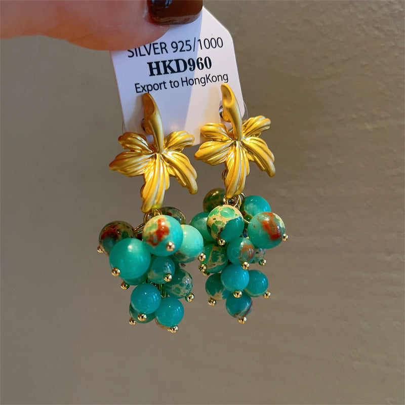 Vintage grape string long earrings niche sweet cool temperament retro Pearl earrings ear jewelry wholesale