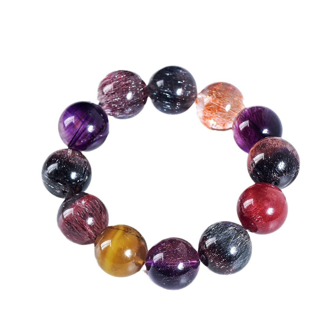 Men's and Women's Bracelets Triple Chakra Bone Dry Crystals Amethyst and Black Crystal