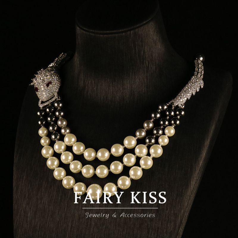 Exquisite fashion zirconia multi-layer pearl dragon necklace pave full of diamonds high quality jewelry