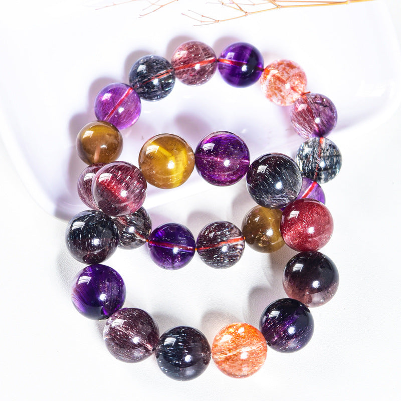 Men's and Women's Bracelets Triple Chakra Bone Dry Crystals Amethyst and Black Crystal