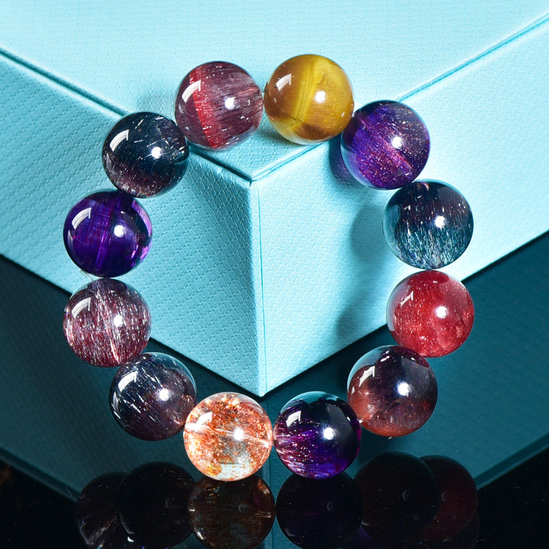 Men's and Women's Bracelets Triple Chakra Bone Dry Crystals Amethyst and Black Crystal