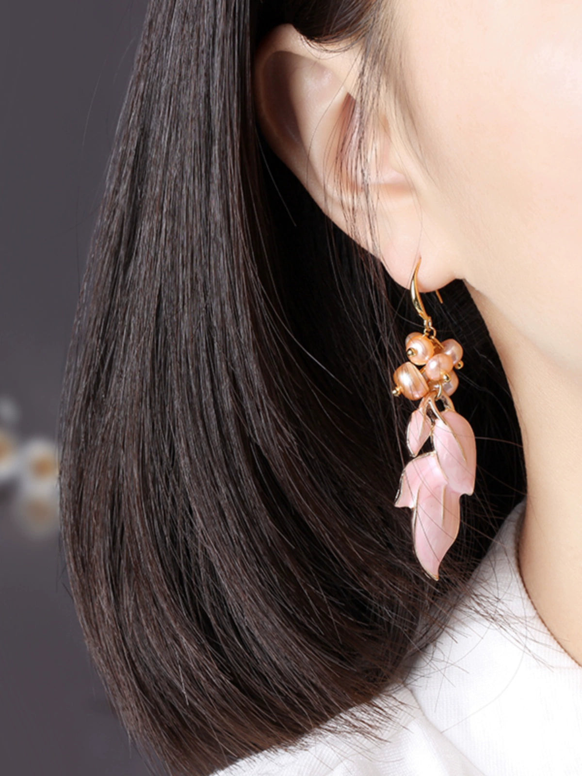 Earrings female freshwater pearl earrings temperament wind earrings pink flower earrings