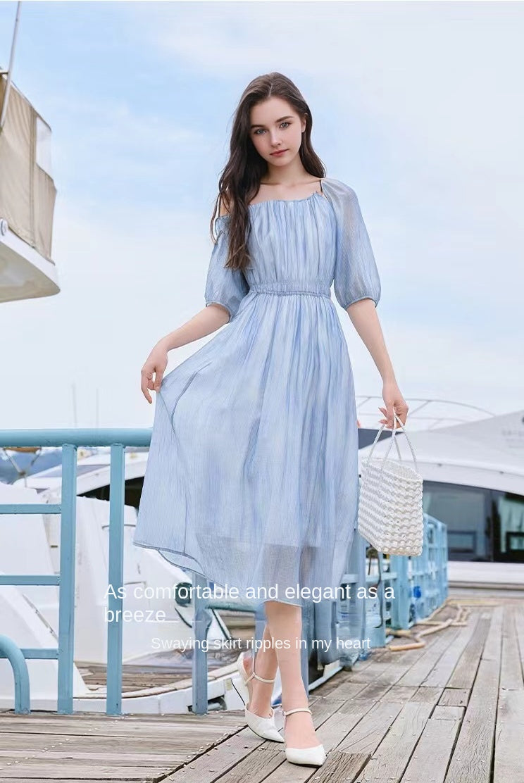 Gentle wind pink dress female summer new super nice temperament seaside vacation beach skirt