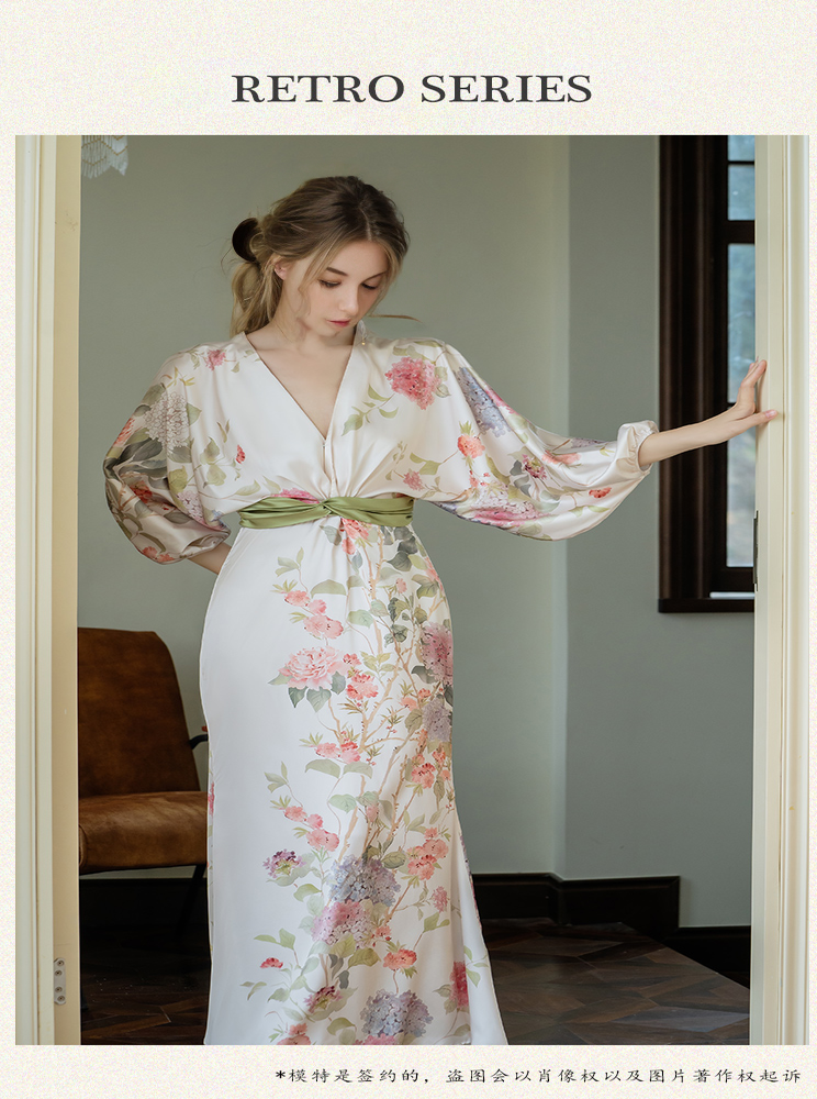 French Waist Printed Temperament Dress Wedding Morning Gowns