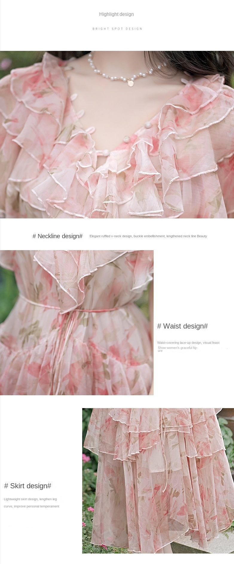 Niche Design Light Luxury Resort Dress Women's 2023 New Floral Tie Waist Fairy Beach Dress