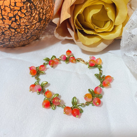 Qingdao Wholesale Vintage French Forest Plants Cranberry Baroque Pearl Stone Handwoven Bracelet for Women