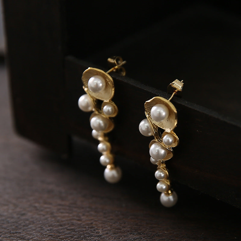 Snail Shell Pearl 925 Silver Pin Earrings Studs