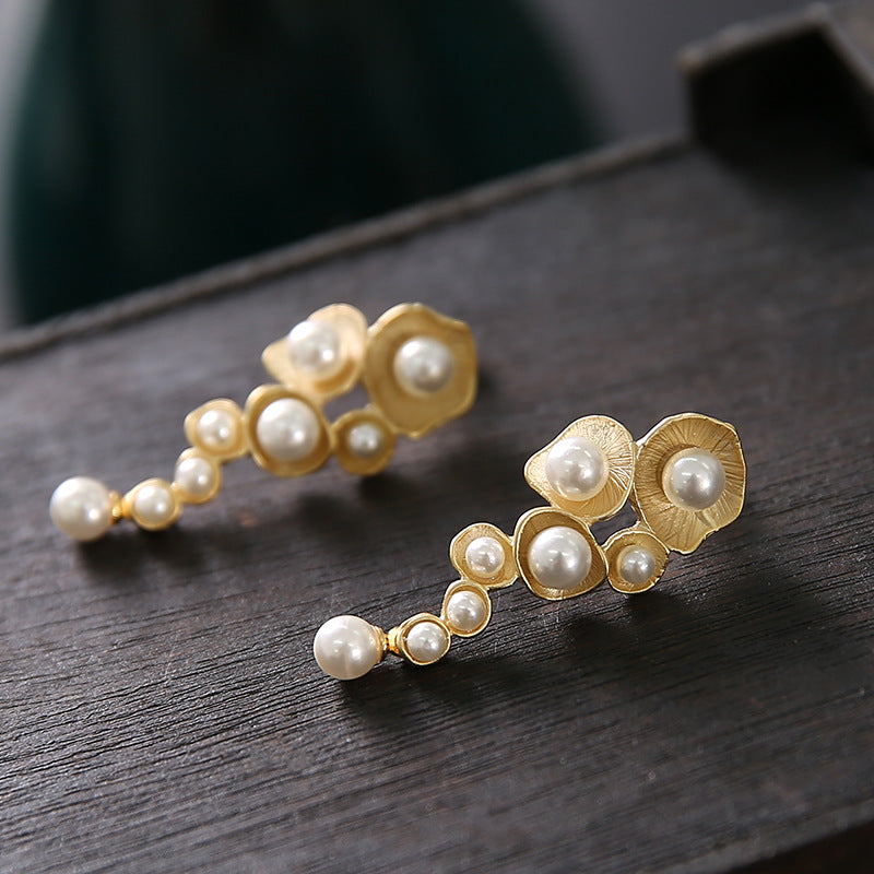 Snail Shell Pearl 925 Silver Pin Earrings Studs