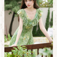 Exquisite V-neck dress female summer new chic absolutely beautiful waist thin long skirt