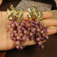 Vintage Chinese antique copper gold-plated earrings purple grape long luxury exquisite hand-beaded personalized earrings