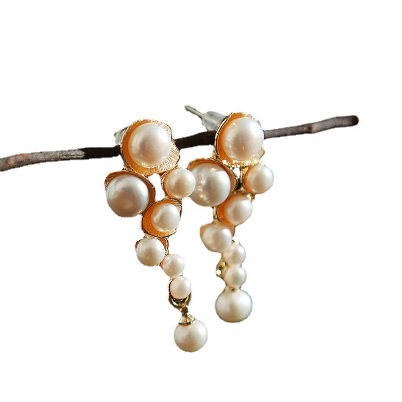 Snail Shell Pearl 925 Silver Pin Earrings Studs