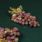 Vintage Chinese antique copper gold-plated earrings purple grape long luxury exquisite hand-beaded personalized earrings