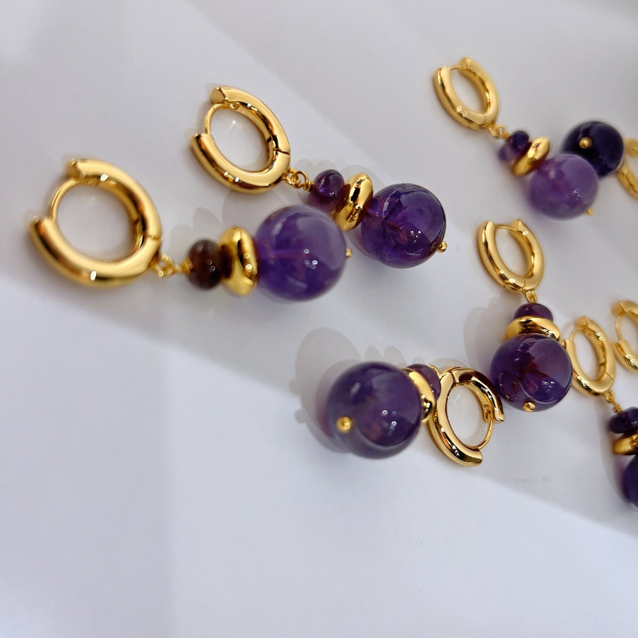 New Chinese Design 24k Gold Plated Amethyst Necklace Women's Niche Collar Chain Necklace