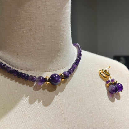 New Chinese Design 24k Gold Plated Amethyst Necklace Women's Niche Collar Chain Necklace