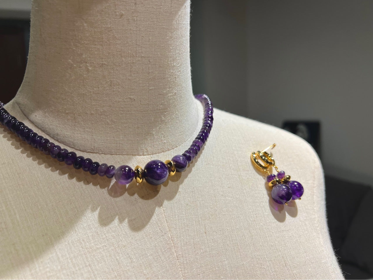 New Chinese Design 24k Gold Plated Amethyst Necklace Women's Niche Collar Chain Necklace