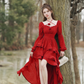 6836# real shot spot temperament retro lace irregular swing waist dress shelves