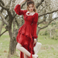 6836# real shot spot temperament retro lace irregular swing waist dress shelves