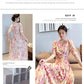 Pink V-neck floral chiffon dress new summer temperament waist tie long skirt short sleeve